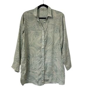 Open Edit Nordstrom Printed Satin Button Down Shirt XS Womens